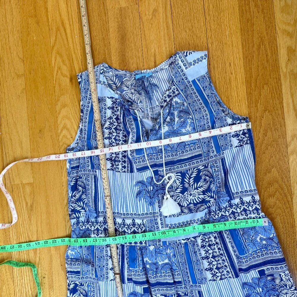 J. McLaughlin Maxi Dress Blue White Tropical Patchwork Cotton Christa (M) - Picture 8 of 8